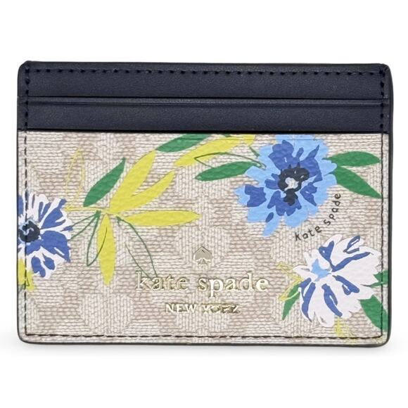 NWT Kate Spade Small Slim Card Holder Wallet Blazer Blue Spade Flower Print - Picture 1 of 7